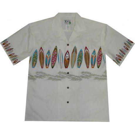AL-415 W Surf Board Chest Band White Hawaiian Shirt