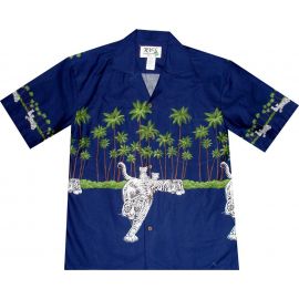 AL-416 NB - Year of Tiger Honolulu Black Cotton Mens Aloha Shirt