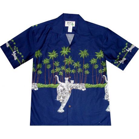 AL-416 NB - Year of Tiger Honolulu Black Cotton Mens Aloha Shirt