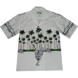 AL-416 NB - Year of Tiger Honolulu White Cotton Mens Aloha Shirt