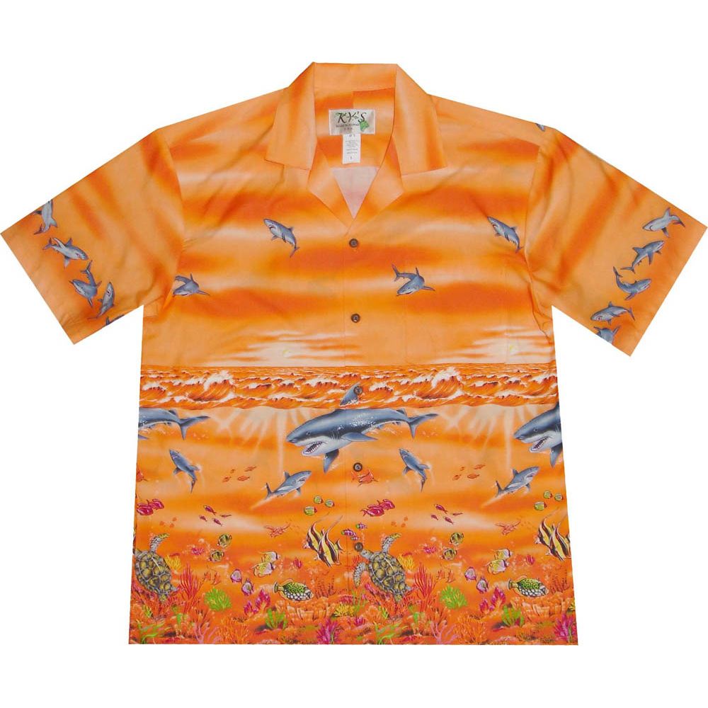 AL-424 OR Shark Ocean Orange Hawaiian Shirt