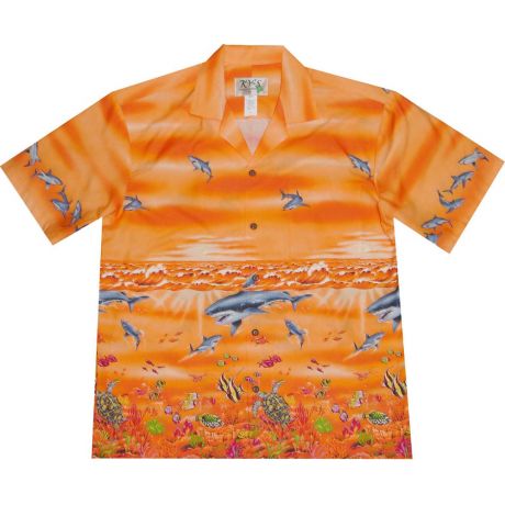 AL-424 OR Shark Ocean Orange Hawaiian Shirt