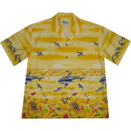 AL-424 Y Shark Ocean Yellow Hawaiian Shirt