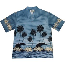 AL-428BL - Palm Tree Silhoutte Blue Hawaiian Shirt