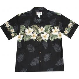 AL-430 B Original-Hibiscus-Chest-Band-Black-Hawaiian-Shirt