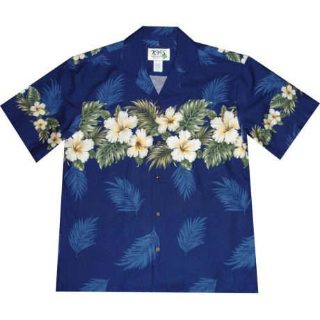 AL-430 NB Original-Hibiscus-Chest-Band-Navy-Hawaiian-Shirt