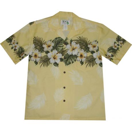 AL-430 Y Original-Hibiscus-Chest-Band-Yellow-Hawaiian-Shirt
