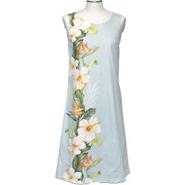 4DB-437G- Hibiscus Shining Green Loose Hawaiian Dress