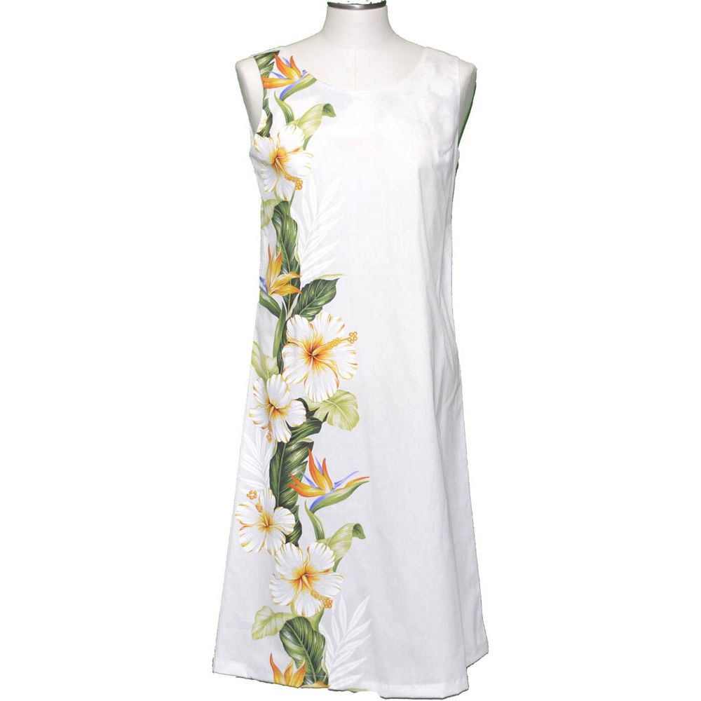 4DB-437W- Hibiscus Shining White Hawaiian Loose Dress