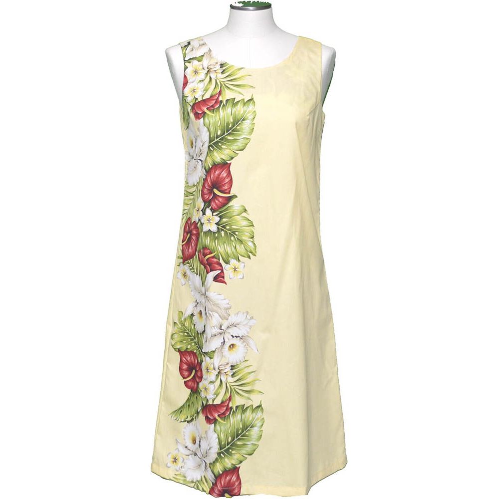 4DB-488 Y- Kona Tropical Flower Yellow Hawaiian Dress