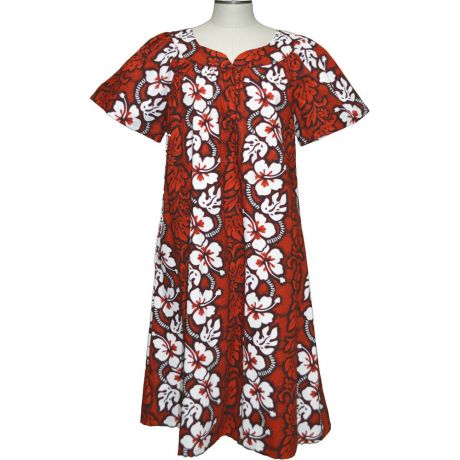 5M-213R-White Hibiscus Cotton Hawaiian Muumuu Dress
