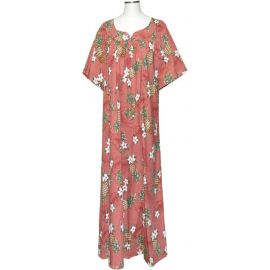 5M-410R- Pineapple Cotton Red Hawaiian Muumuu Dress