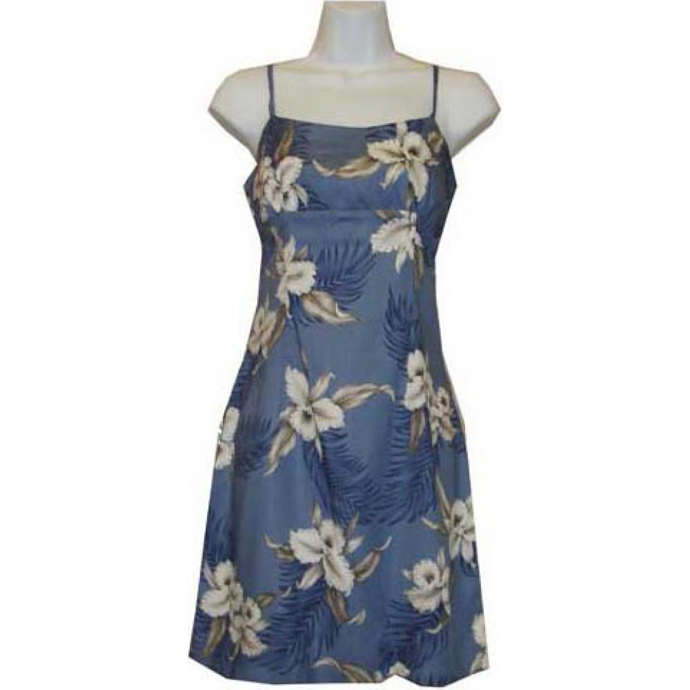 6D-809BL- Orchid Blue Rayon Strap Short Hawaiian Dress