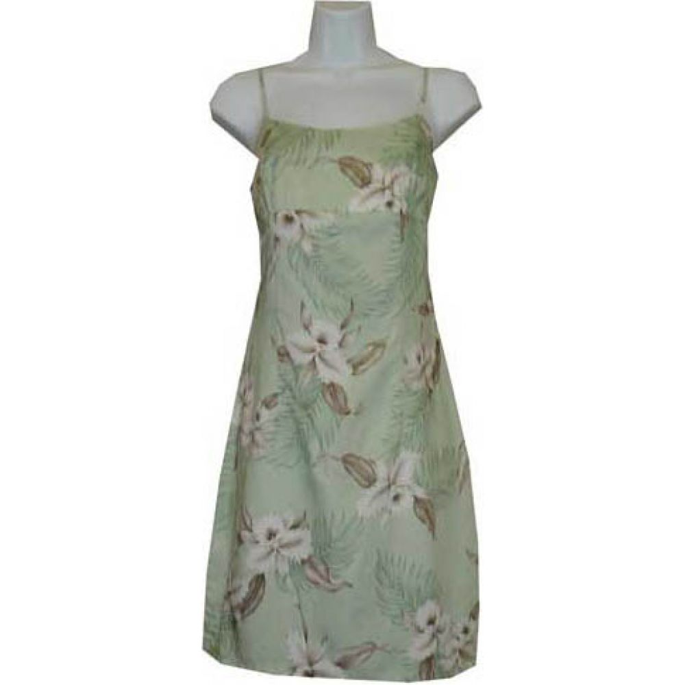 6D-809G - Orchid Green Rayon Strap Short Hawaiian Dress