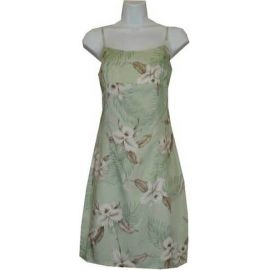 6D-809G - Orchid Green Rayon Strap Short Hawaiian Dress