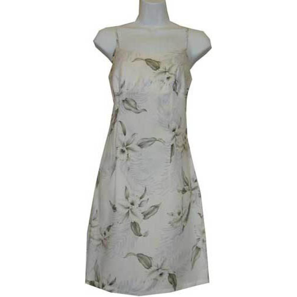 6D-809W- Orchid White Rayon Strap Short Hawaiian Dress