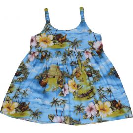 7KD- 525BL Pali Lookout Rooster Hawaiian Bungee Dress