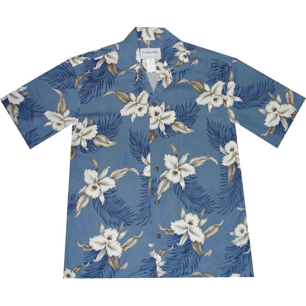 AL-809 BL - Lulumahu Orchid Blue Rayon Mens Aloha Shirt