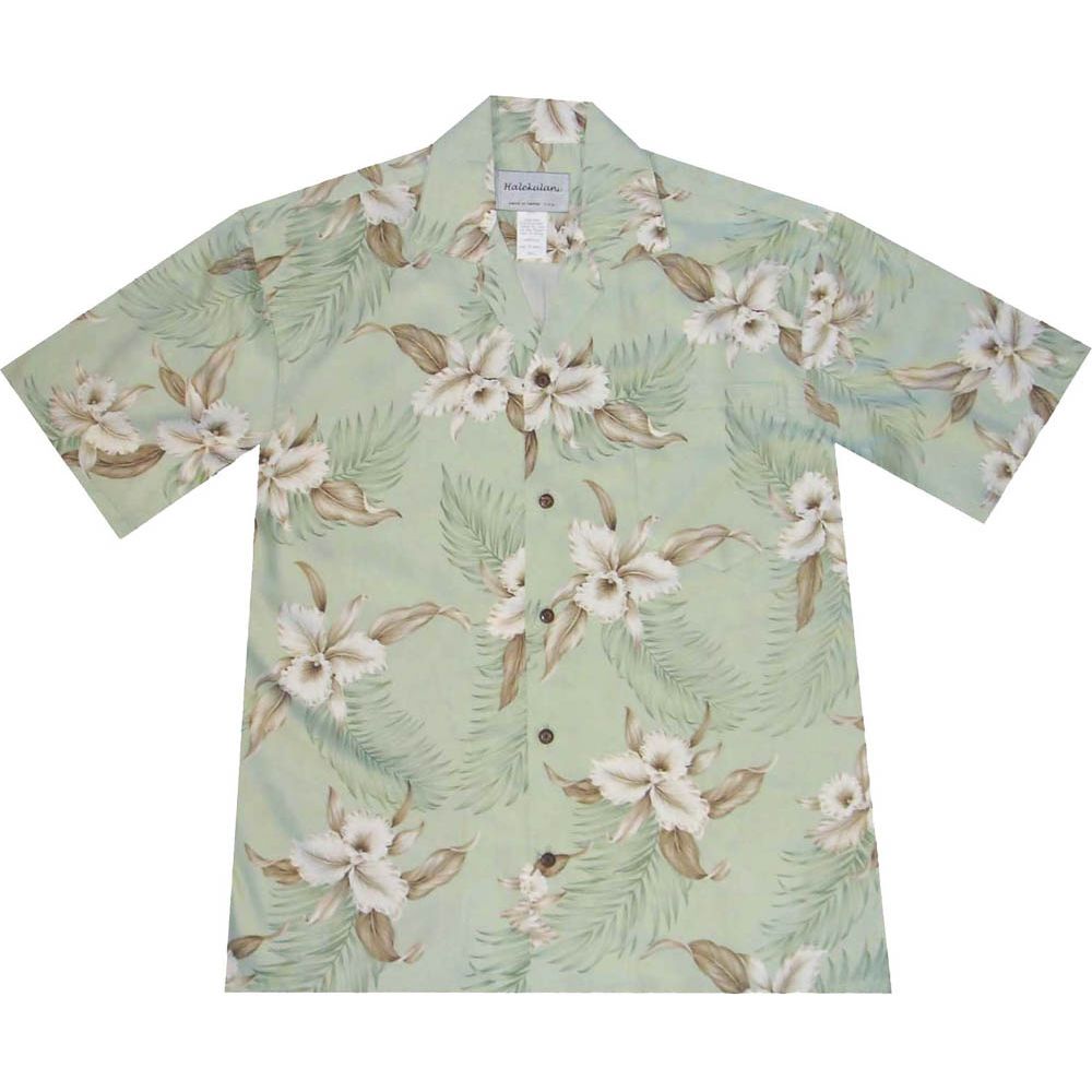 AL-809G - Lulumahu Orchid Green Rayon Mens Aloha Shirt