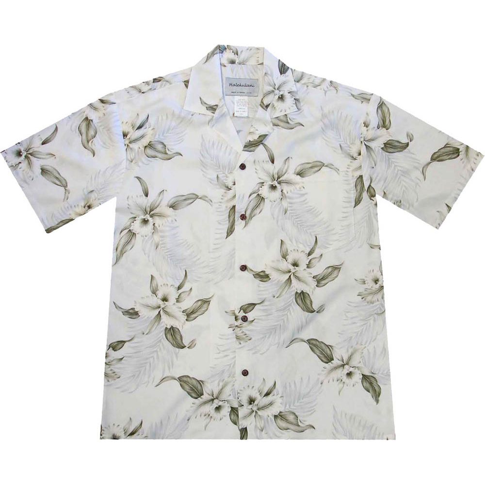 AL-809 W - Lulumahu Orchid White Rayon Mens Aloha Shirt