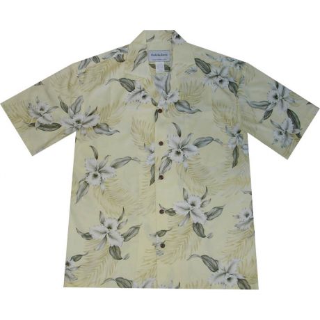 AL-809 Y - Lulumahu Orchid Yellow Rayon Mens Aloha Shirt