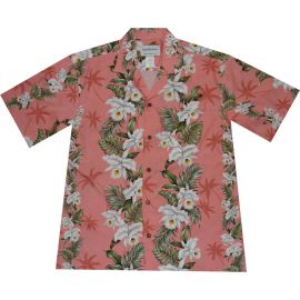 AL-811CO - Orchid Panel Coral Rayon Mens Aloha Shirt