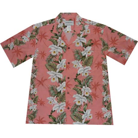 AL-811CO - Orchid Panel Coral Rayon Mens Aloha Shirt