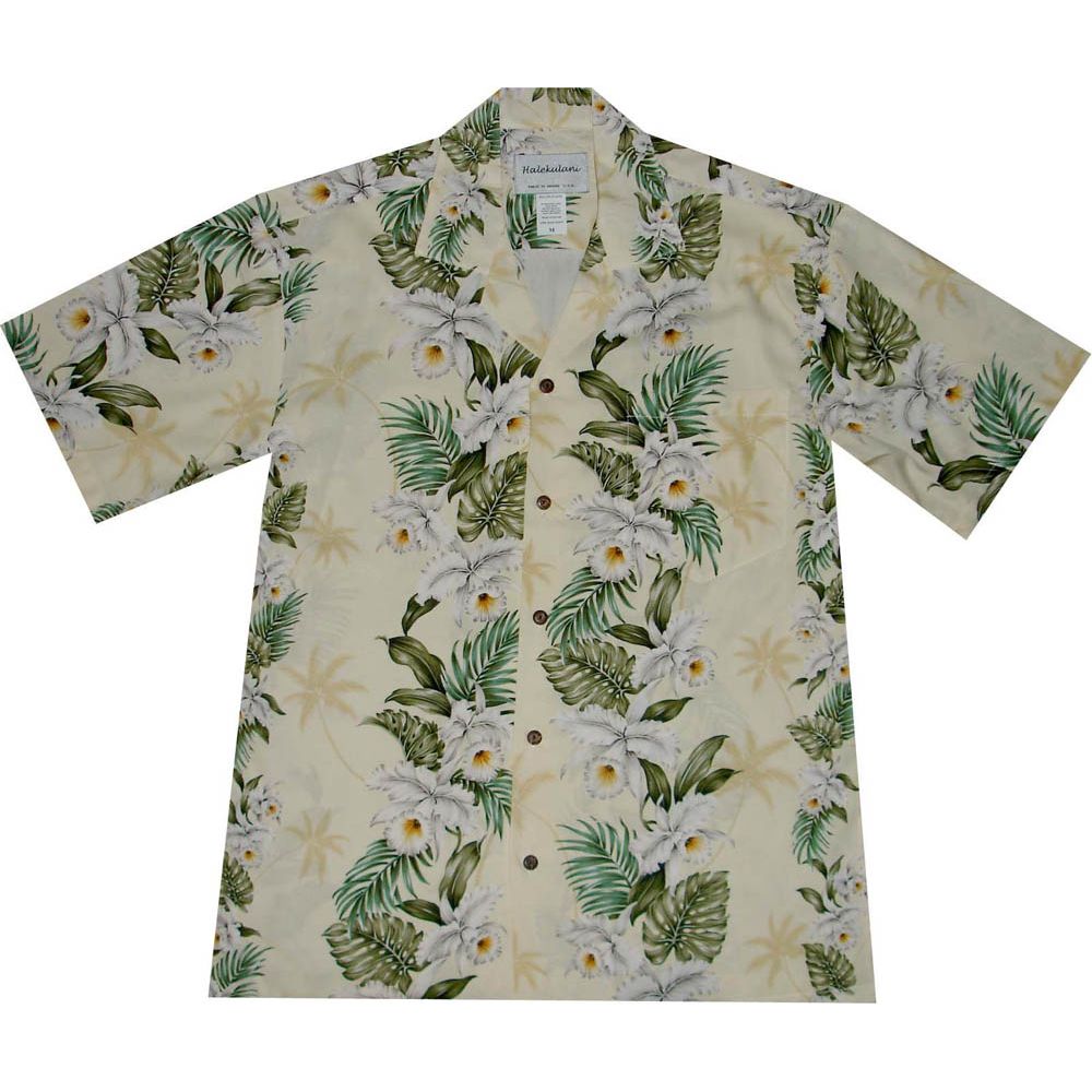 AL-811Y- Orchid Panel Yellow Rayon Mens Aloha Shirt