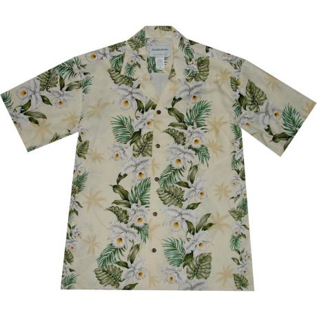 AL-811Y- Orchid Panel Yellow Rayon Mens Aloha Shirt
