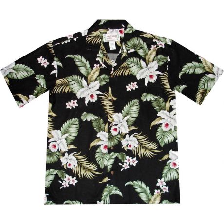 AL-812B- Palolo Coral Orchid Black Rayon Mens Aloha Shirt