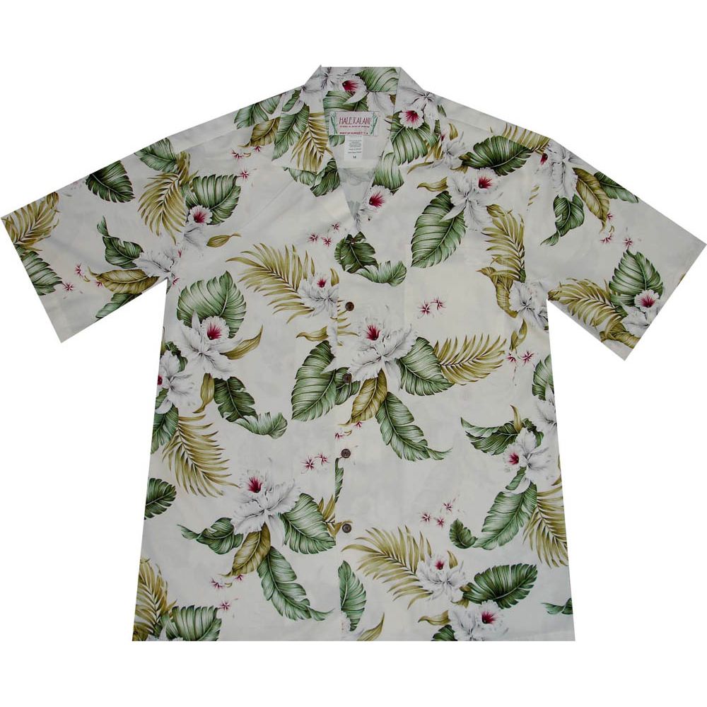 AL-812W- Palolo Coral Orchid White Rayon Mens Aloha Shirt