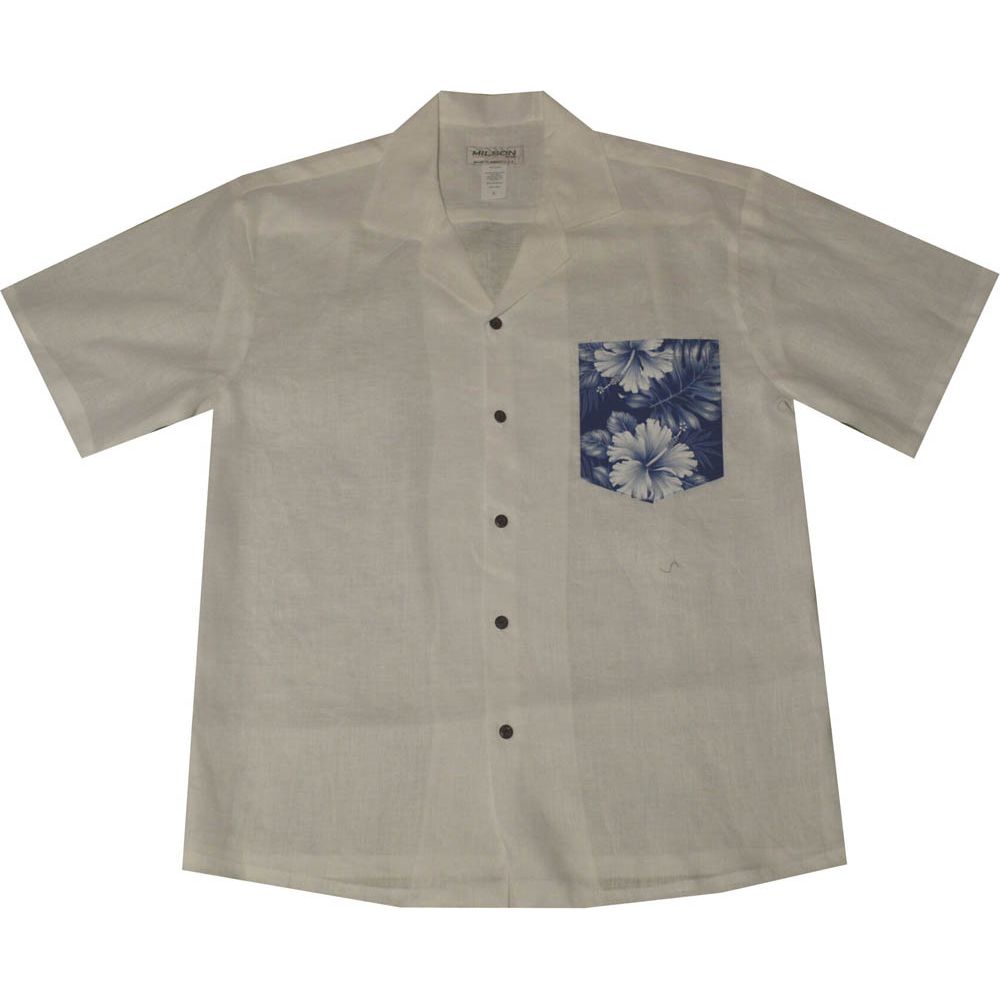 AL900-434NB - Hibiscus  White Linen Mens Hawaiian Aloha Shirt