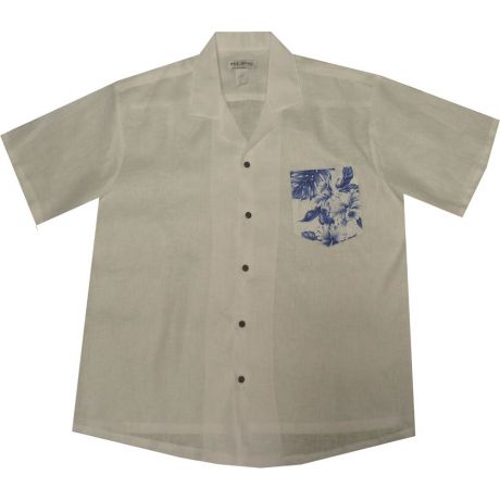 AL900-434WN - Hibiscus  White Linen Mens Hawaiian Aloha Shirt