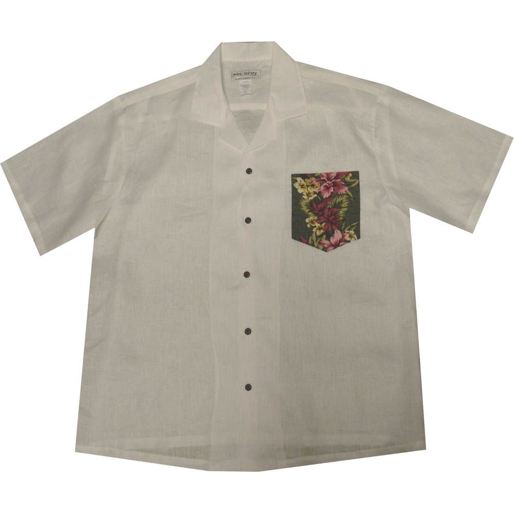 AL900W 503G- Hanauma Bay White Linen Mens Hawaiian Aloha Shirt