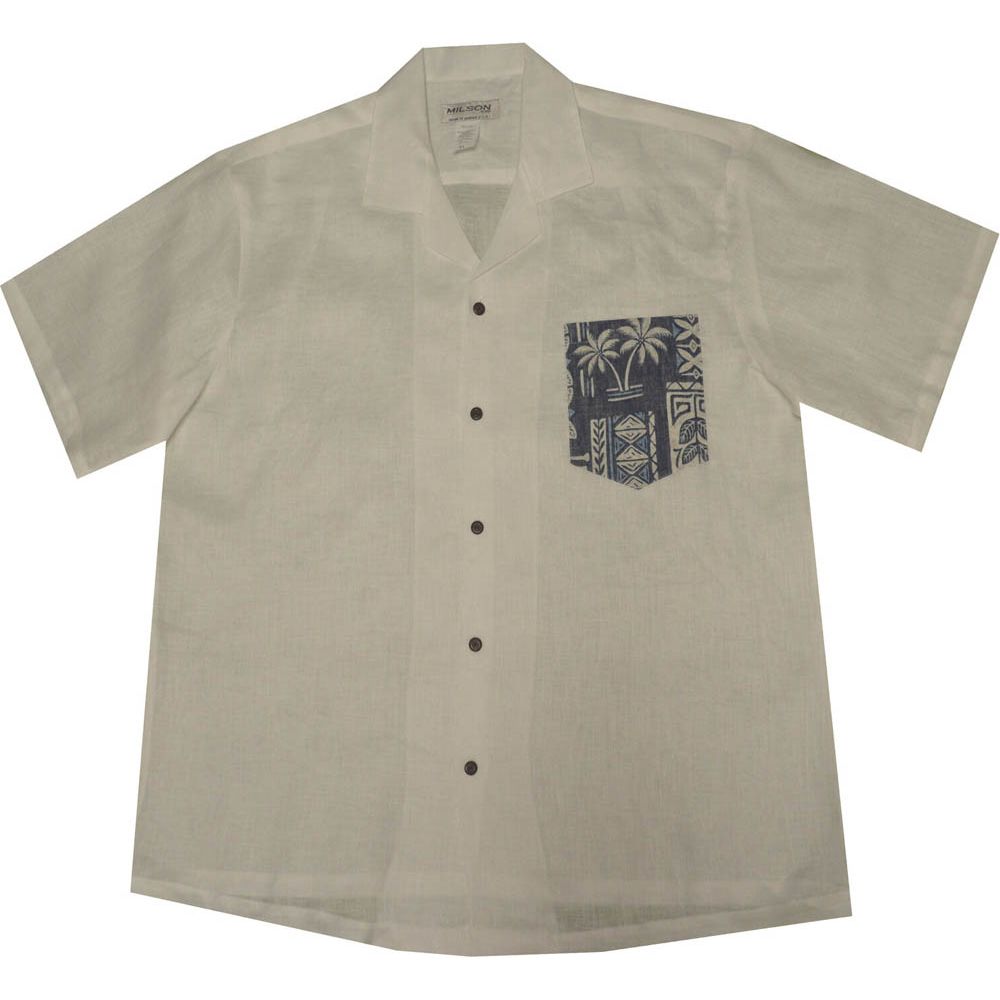 AL900510NB- Honolulu White Linen Mens Hawaiian Aloha Shirt