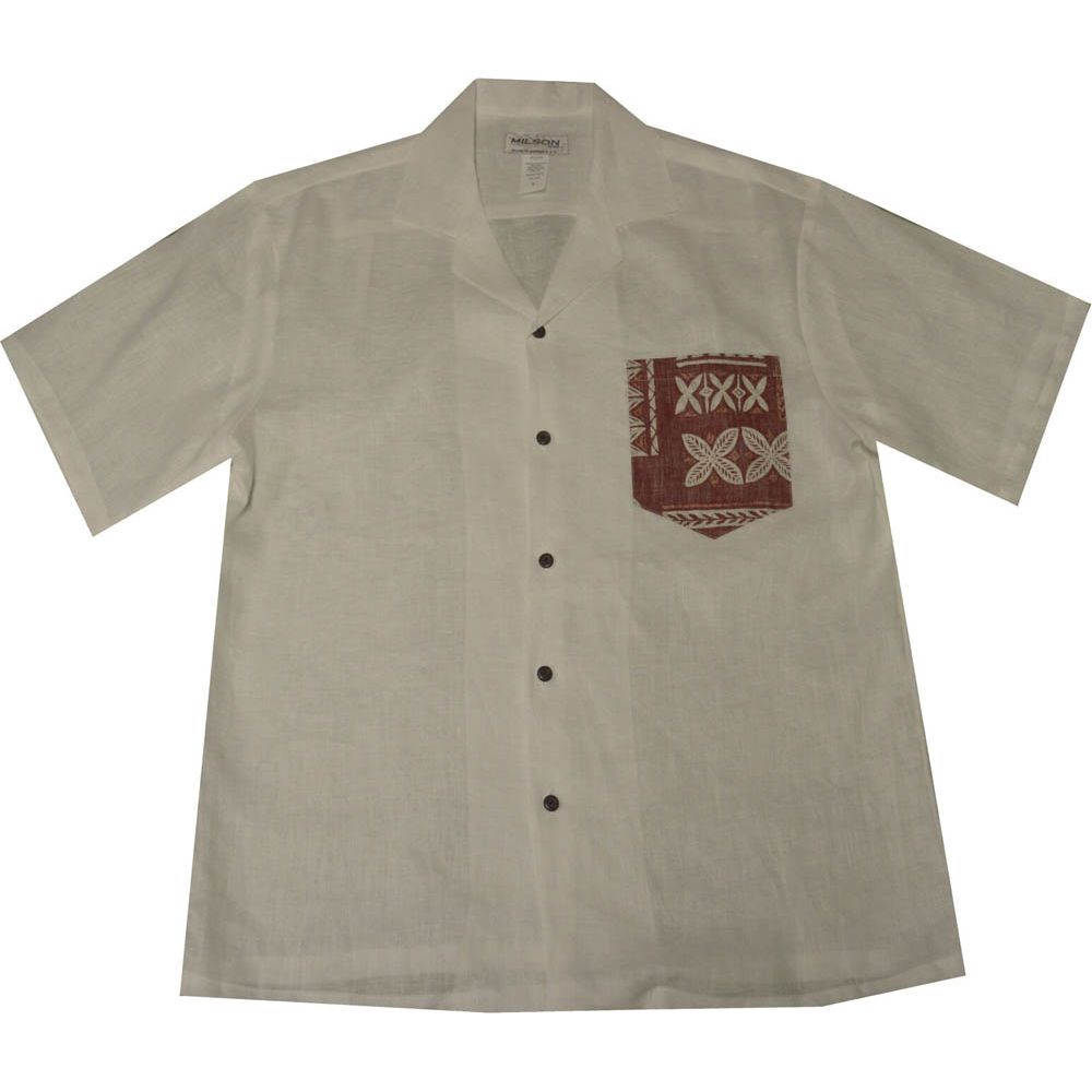 AL900510R- Honolulu White Linen Mens Hawaiian Aloha Shirt