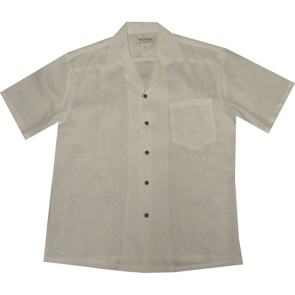 AL900W- White Linen Mens Hawaiian Aloha Shirt
