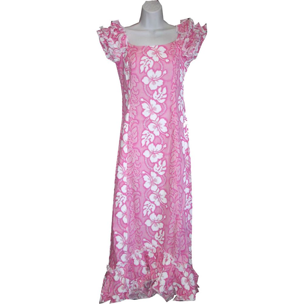9LM-213 P Hibiscus Panel pink Traditional Muumuu Dress