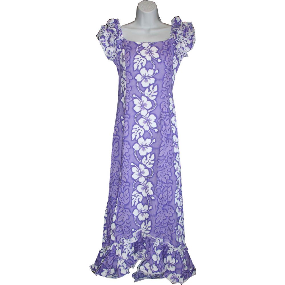 9LM-213 PP Hibiscus Panel Purple Traditional Muumuu Dress