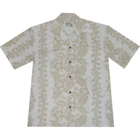 AL-173W-Wild Hibiscus Panel White Cotton Mens Hawaiian Shirt