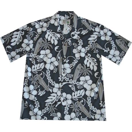 AL-300GA-Lei Hibiscus Grey Cotton Mens Hawaiian Shirt