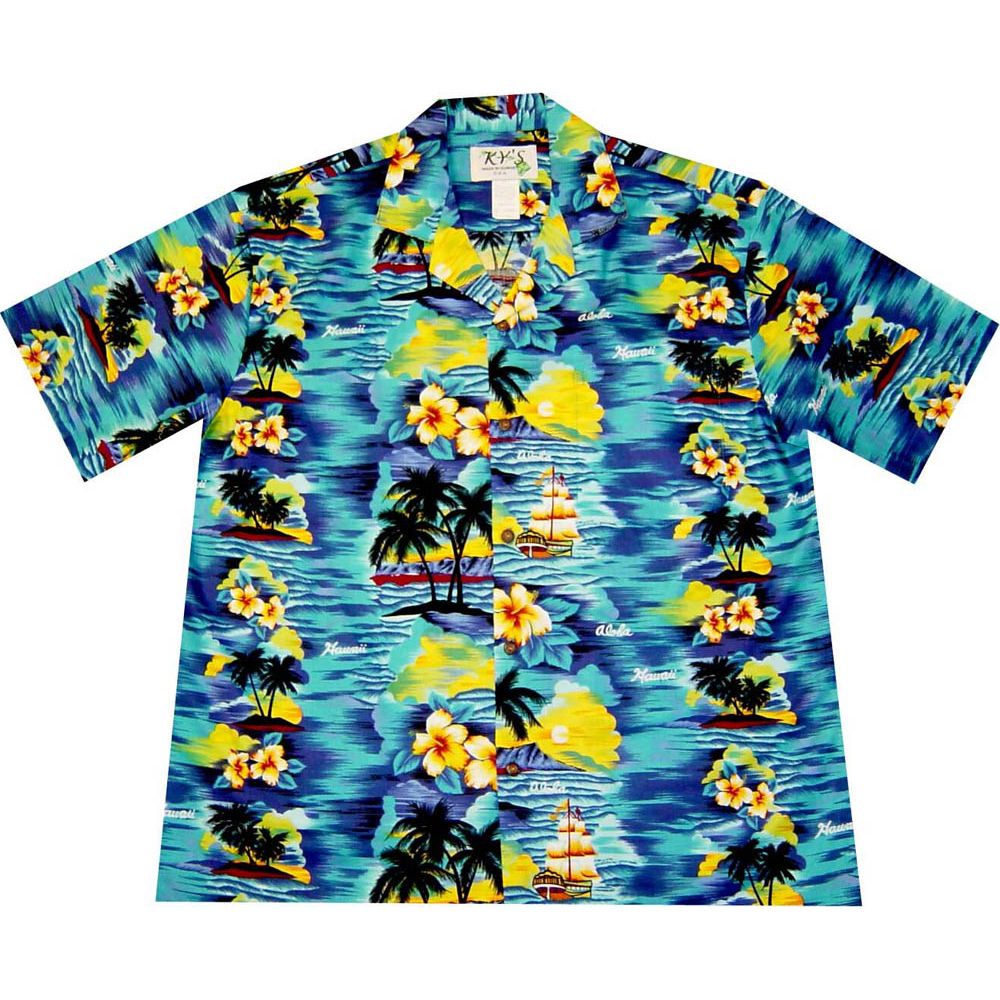 AL-304NB -Hawaii Sunset Navy Cotton Mens Hawaiian Shirt