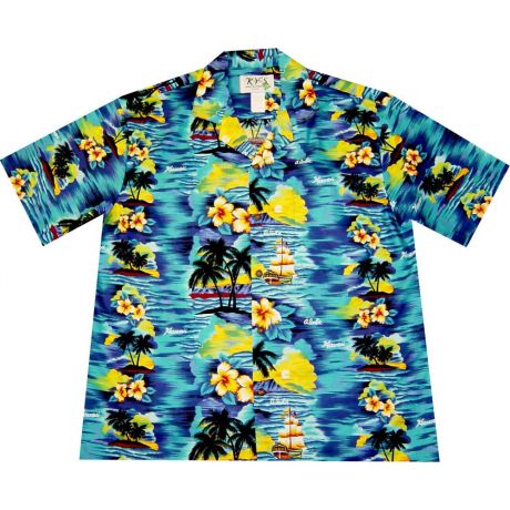 AL-304NB -Hawaii Sunset Navy Cotton Mens Hawaiian Shirt