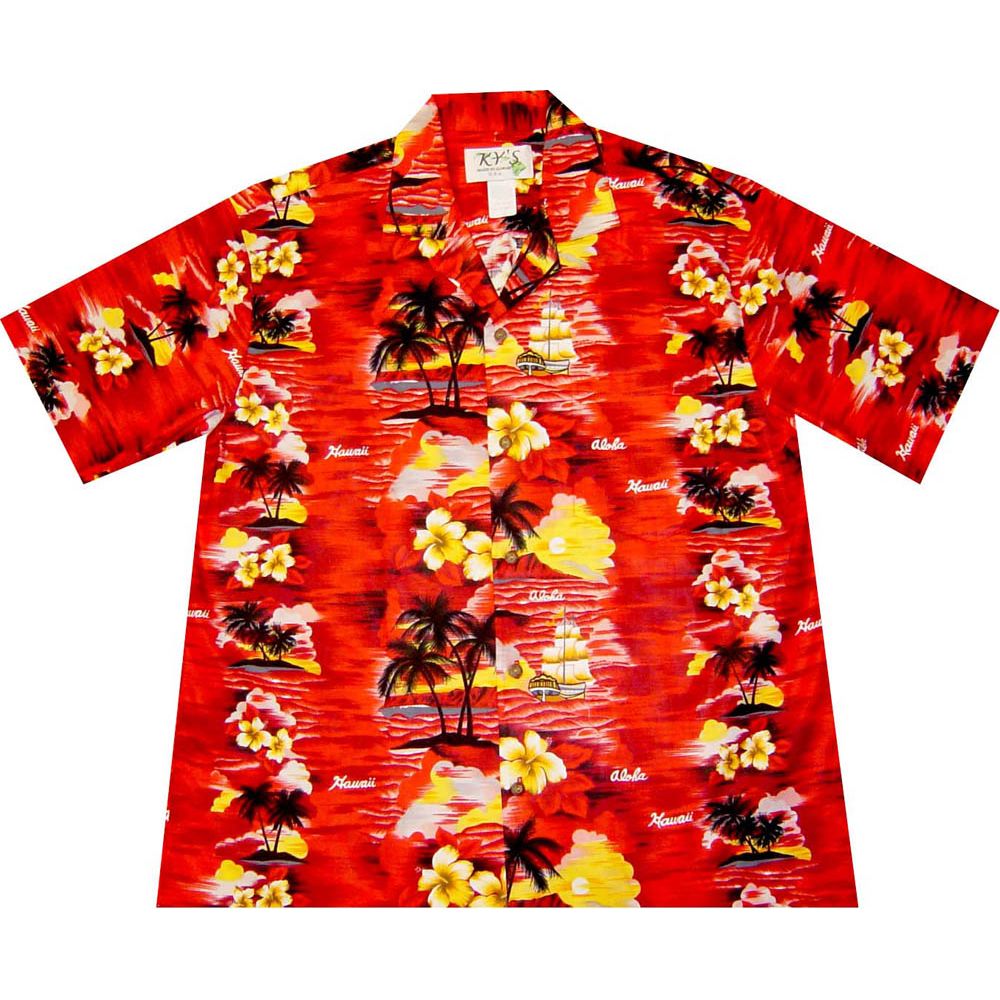AL-304R -Hawaii Sunset Red Cotton Mens Hawaiian Shirt