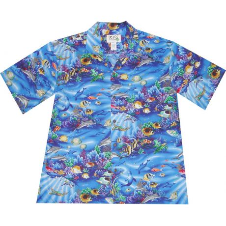 AL-411NB- Hanauma Bay Navy Blue Aloha Shirt