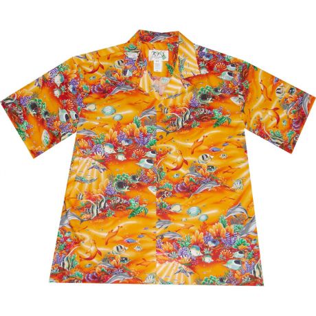 AL-411OR- Hanauma Bay Navy Orange Aloha Shirt