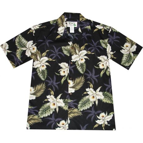 AL-413B- Classic Orchid Black Aloha Shirt