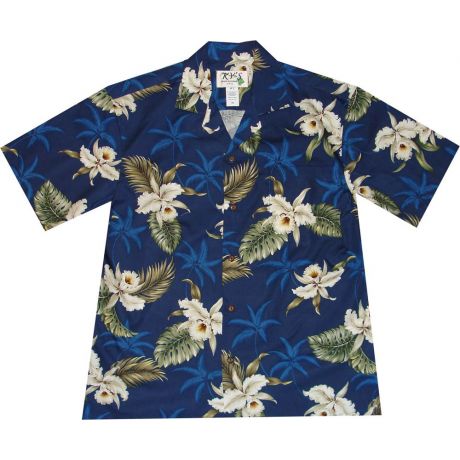 AL-413NB- Classic Orchid Navy Aloha Shirt