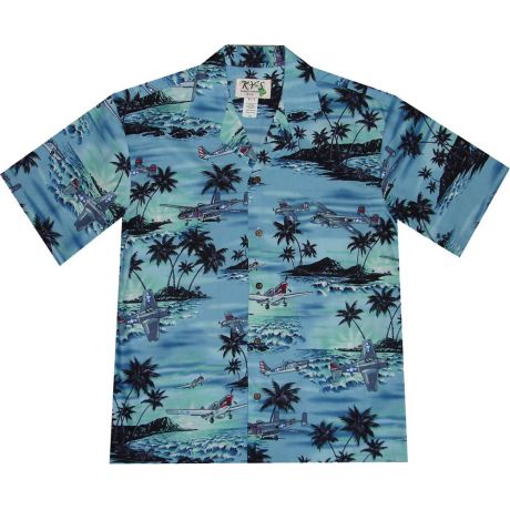 AL-429BL - Planes Pearl Harbor Blue Aloha Shirt