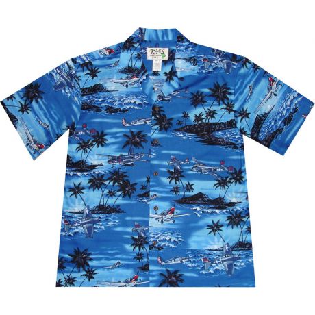 AL-429NB- Planes Pearl Harbor Navy Blue Aloha Shirt